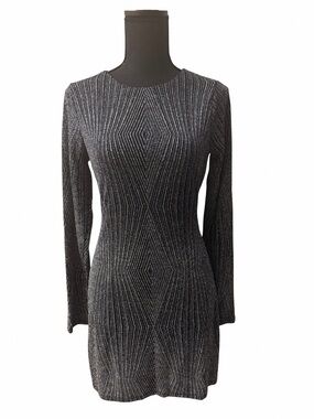 Trixxi Black & Silver Metallic Long Sleeve Bodycon Dress
